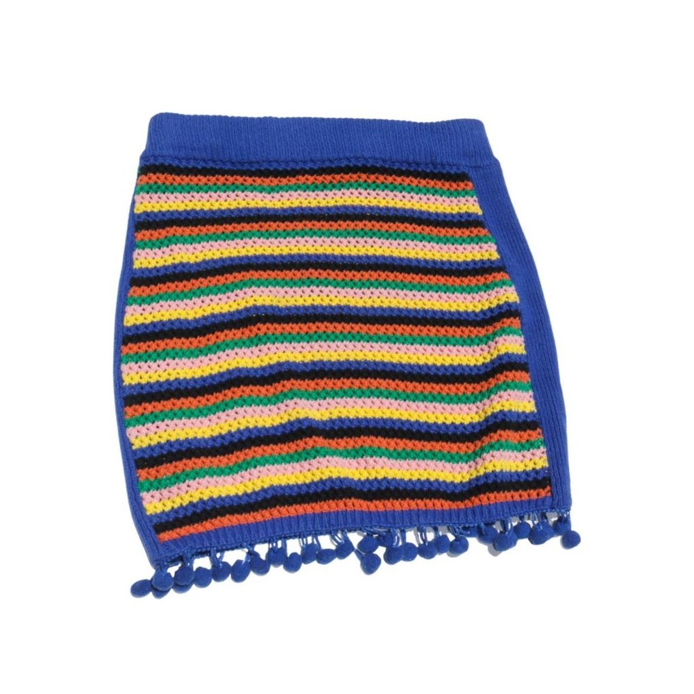 Y2K Multicolored Crochet Miniskirt with Pom Poms